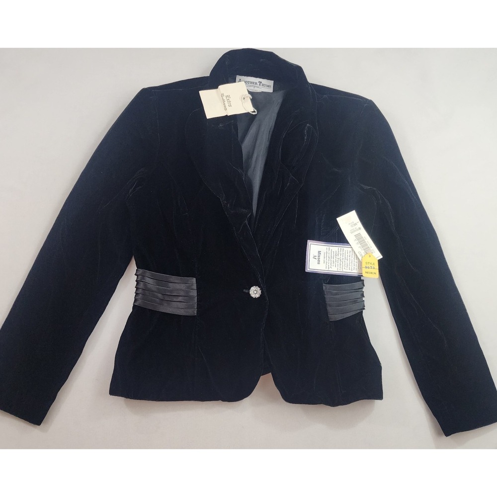 Another Thyme Vintage Blazer Jacket Womens M Black Tuxedo Style 9070 NWT USA